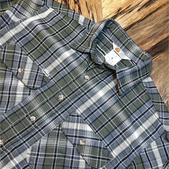 Vintage Carhartt Made in USA Plaid Heavyweight Twill Work Shirt Men’s Large - Picture 12 of 12